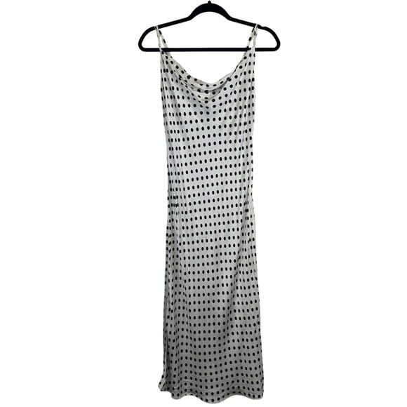 Zara Black and White Polka Dot Slip Viscose Maxi Dress Womens Size M Silky - Picture 1 of 12